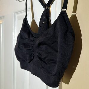 Black Racerback Sports Bra with Mesh Detail